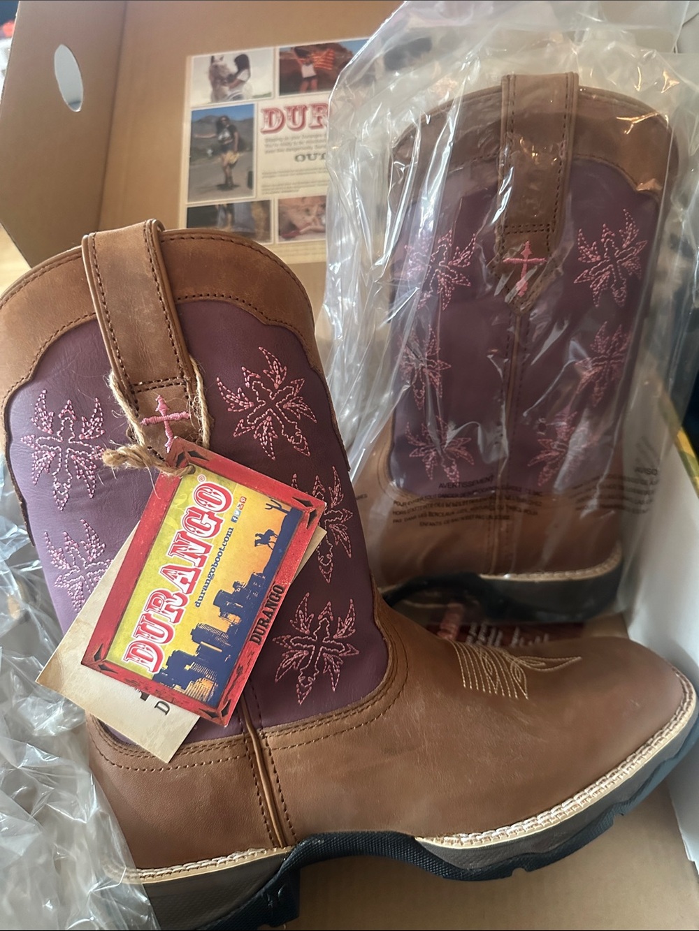Durango Brown and Purple Embroidered Western Boots